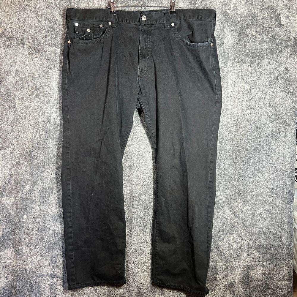 True Religion Jeans Mens 48 Black Ricky Relaxed Straight Flap Pockets Denim